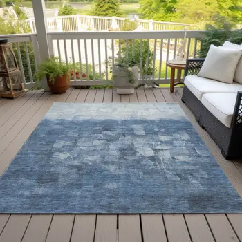 10' X 14' Navy Blue And Silver Abstract Washable Indoor Outdoor Area Rug