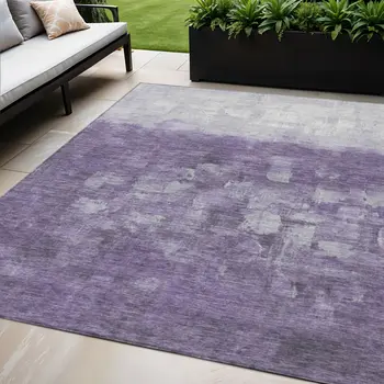 5' X 8' Purple And Silver Abstract Washable Indoor Outdoor Area Rug