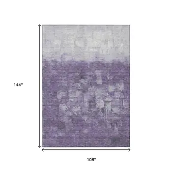 9' X 12' Purple And Silver Abstract Washable Indoor Outdoor Area Rug