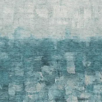 3' X 5' Teal Blue And Silver Abstract Washable Indoor Outdoor Area Rug
