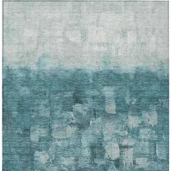 5' X 8' Teal Blue And Silver Abstract Washable Indoor Outdoor Area Rug