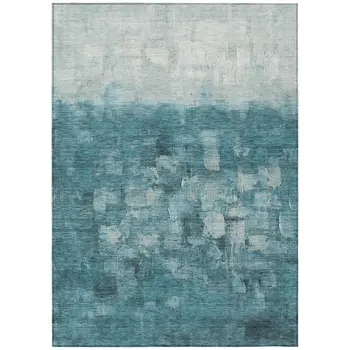 5' X 8' Teal Blue And Silver Abstract Washable Indoor Outdoor Area Rug