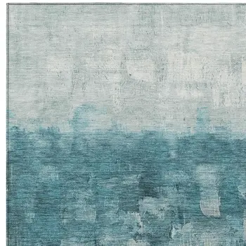 5' X 8' Teal Blue And Silver Abstract Washable Indoor Outdoor Area Rug