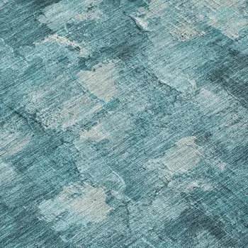 5' X 8' Teal Blue And Silver Abstract Washable Indoor Outdoor Area Rug