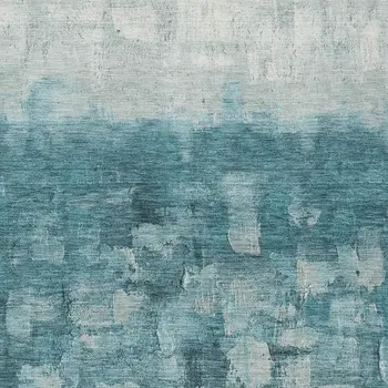 10' X 14' Teal Blue And Silver Abstract Washable Indoor Outdoor Area Rug