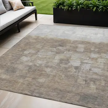 5' X 8' Taupe And Silver Abstract Washable Indoor Outdoor Area Rug