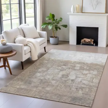5' X 8' Taupe And Silver Abstract Washable Indoor Outdoor Area Rug