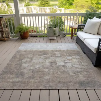 5' X 8' Taupe And Silver Abstract Washable Indoor Outdoor Area Rug
