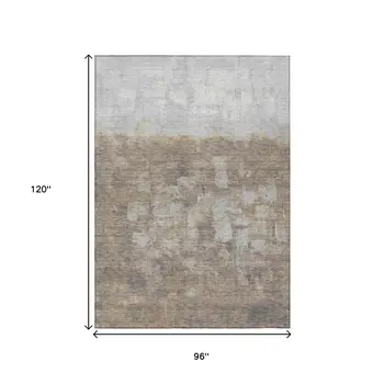 8' X 10' Taupe And Silver Abstract Washable Indoor Outdoor Area Rug