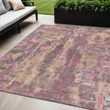 5' X 8' Blush And Wheat Abstract Washable Indoor Outdoor Area Rug