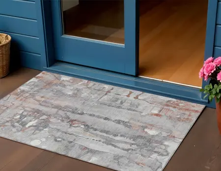 3' X 5' Copper And Gray Abstract Washable Indoor Outdoor Area Rug