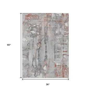 3' X 5' Copper And Gray Abstract Washable Indoor Outdoor Area Rug