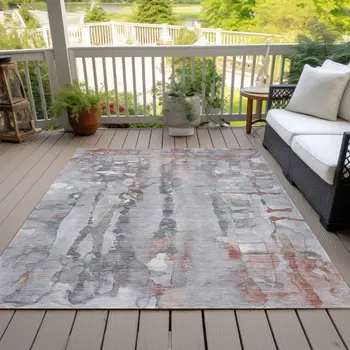 3' X 5' Copper And Gray Abstract Washable Indoor Outdoor Area Rug