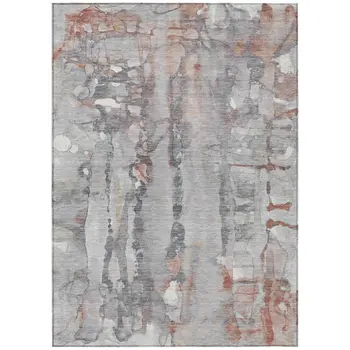 5' X 8' Copper And Gray Abstract Washable Indoor Outdoor Area Rug
