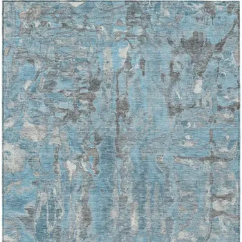5' X 8' Denim Blue And Gray Abstract Washable Indoor Outdoor Area Rug