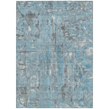 10' X 14' Denim Blue And Gray Abstract Washable Indoor Outdoor Area Rug
