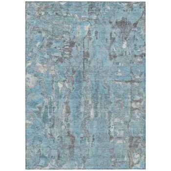 10' X 14' Denim Blue And Gray Abstract Washable Indoor Outdoor Area Rug