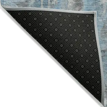 10' X 14' Denim Blue And Gray Abstract Washable Indoor Outdoor Area Rug