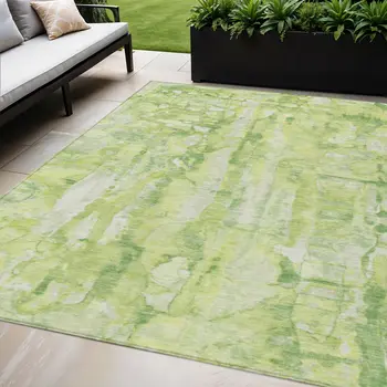 5' X 8' Lime Green And Ivory Abstract Washable Indoor Outdoor Area Rug