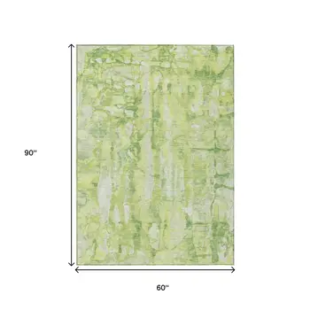 5' X 8' Lime Green And Ivory Abstract Washable Indoor Outdoor Area Rug