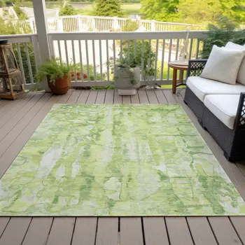 5' X 8' Lime Green And Ivory Abstract Washable Indoor Outdoor Area Rug