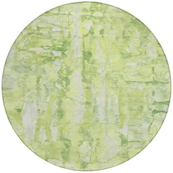 8' Lime Green And Ivory Round Abstract Washable Indoor Outdoor Area Rug