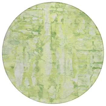 8' Lime Green And Ivory Round Abstract Washable Indoor Outdoor Area Rug