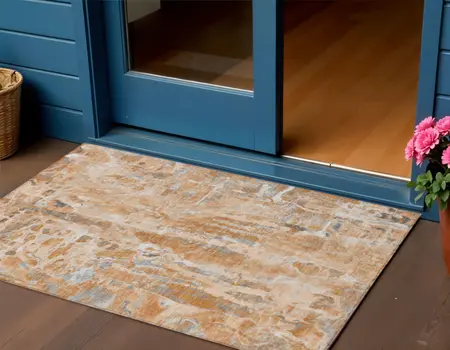 3' X 5' Orange And Gray Abstract Washable Indoor Outdoor Area Rug