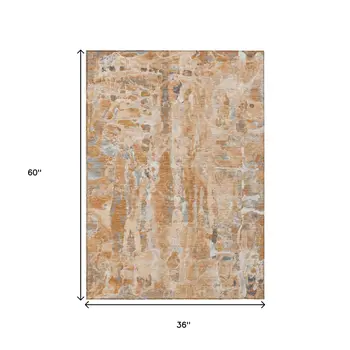 3' X 5' Orange And Gray Abstract Washable Indoor Outdoor Area Rug