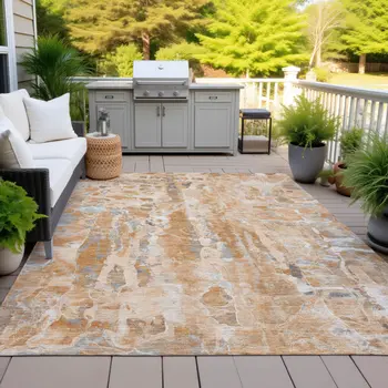 3' X 5' Orange And Gray Abstract Washable Indoor Outdoor Area Rug