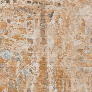 3' X 5' Orange And Gray Abstract Washable Indoor Outdoor Area Rug
