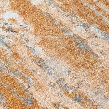 3' X 5' Orange And Gray Abstract Washable Indoor Outdoor Area Rug