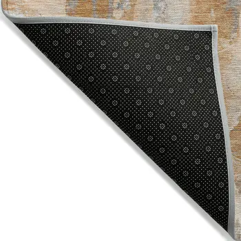 5' X 8' Orange And Gray Abstract Washable Indoor Outdoor Area Rug