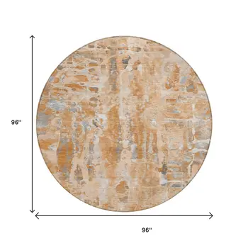 8' Orange And Gray Round Abstract Washable Indoor Outdoor Area Rug