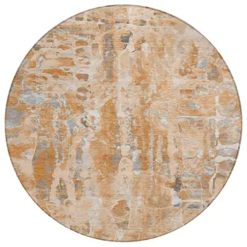 8' Orange And Gray Round Abstract Washable Indoor Outdoor Area Rug