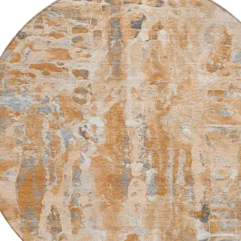 8' Orange And Gray Round Abstract Washable Indoor Outdoor Area Rug