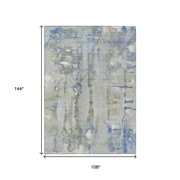 9' X 12' Sky Blue And Gray Abstract Washable Indoor Outdoor Area Rug