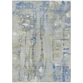 9' X 12' Sky Blue And Gray Abstract Washable Indoor Outdoor Area Rug