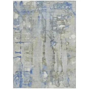 9' X 12' Sky Blue And Gray Abstract Washable Indoor Outdoor Area Rug