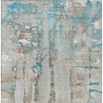 8' X 10' Teal Blue And Ivory Abstract Washable Indoor Outdoor Area Rug