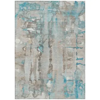 8' X 10' Teal Blue And Ivory Abstract Washable Indoor Outdoor Area Rug