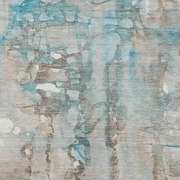 9' X 12' Teal Blue And Ivory Abstract Washable Indoor Outdoor Area Rug