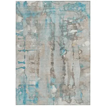 10' X 14' Teal Blue And Ivory Abstract Washable Indoor Outdoor Area Rug