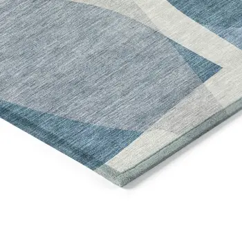 5' X 8' Denim Blue And Gray Abstract Washable Indoor Outdoor Area Rug