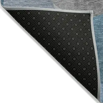 8' Denim Blue And Gray Round Abstract Washable Indoor Outdoor Area Rug