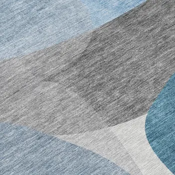 8' X 10' Denim Blue And Gray Abstract Washable Indoor Outdoor Area Rug