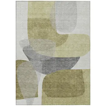 5' X 8' Fern Green And Gray Abstract Washable Indoor Outdoor Area Rug