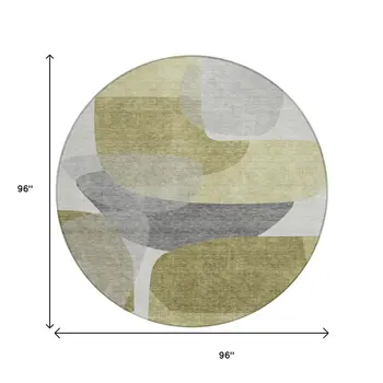 8' Fern Green And Gray Round Abstract Washable Indoor Outdoor Area Rug