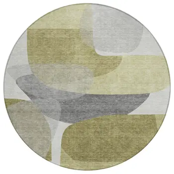 8' Fern Green And Gray Round Abstract Washable Indoor Outdoor Area Rug