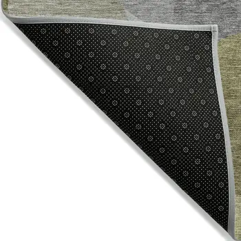 8' Fern Green And Gray Round Abstract Washable Indoor Outdoor Area Rug